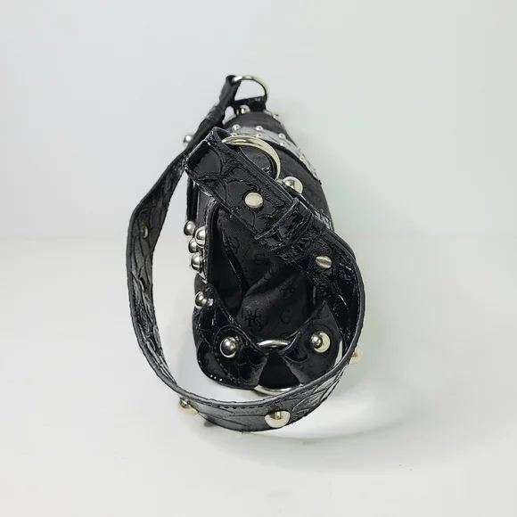 Guess Y2K Vintage Monogram Studded Baguette Charm Shoulder Bag